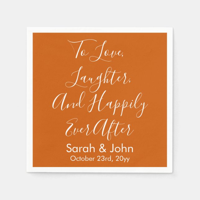 Serviette En Papier Burnt Orange Personnaliser Script Mariage Réceptio (Devant)