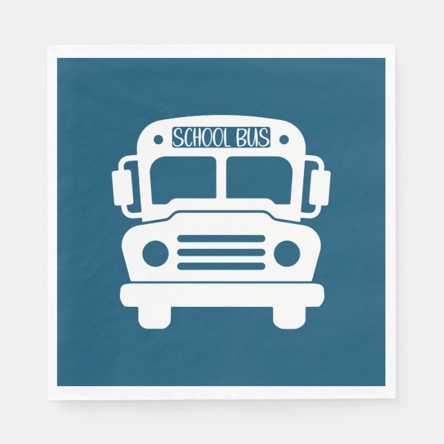 Serviette En Papier Bus scolaire blanc sur Arrière - plan bleu (Devant)