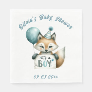 Serviette En Papier C’est un garçon Blue Fox Animal Theme Baby shower