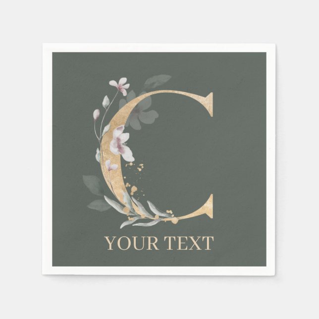 Serviette En Papier C Monogramme Floral serviettes personnalisées (Devant)