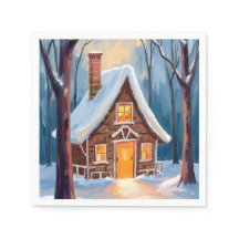 Cabane dans les bois enneigés de Noël en hiver
