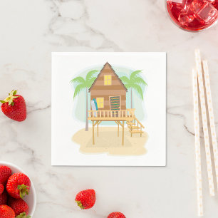 Serviette En Papier Cabane de plage tropicale planches de surf et palm
