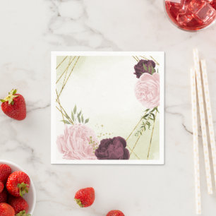 Serviette En Papier cabernet fleurs roses verdure mariage