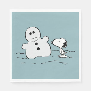 Serviette En Papier cacahuètes   Snoopy Construit Un Snowman