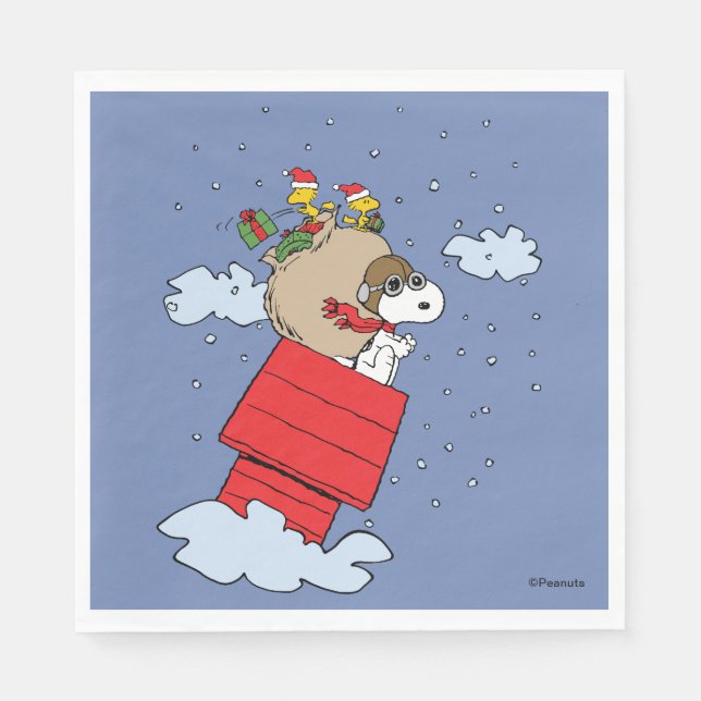 Serviette En Papier cacahuètes | Snoopy l'As Volant à Noël (Devant)