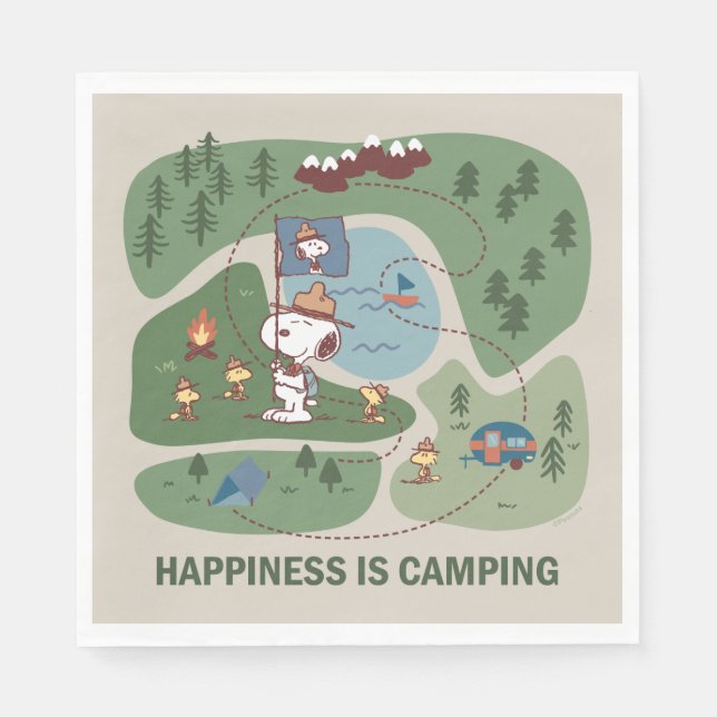 Serviette En Papier cacahuètes | Snoopy & Woodstock Carte du camp (Devant)