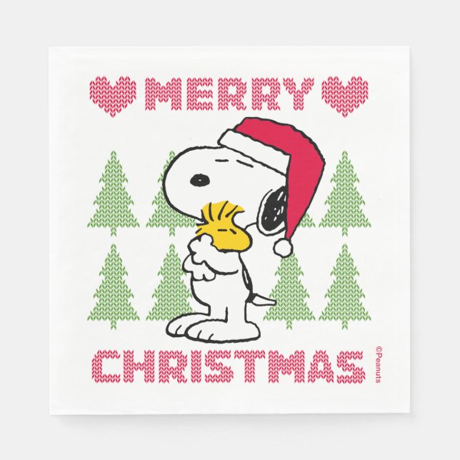 Serviette En Papier cacahuètes | Snoopy & Woodstock Santa Claus Hug (Devant)