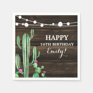 Serviette En Papier Cactus Aquarelle Rustique Bois de Grange Anniversa