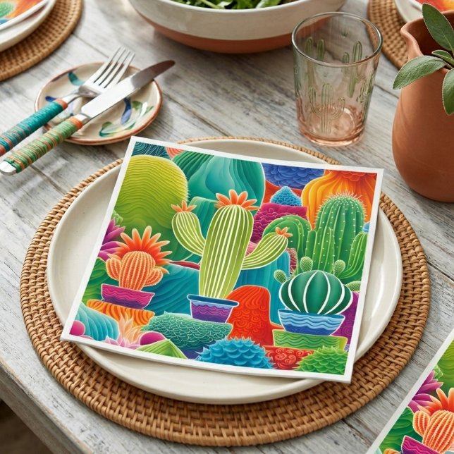 Serviette En Papier Cactus en pot abstrait (Créateur téléchargé)