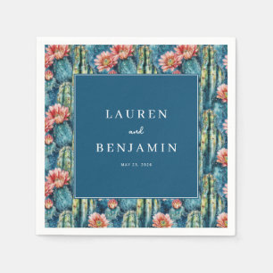 Serviette En Papier Cactus Floral Navy Élégant