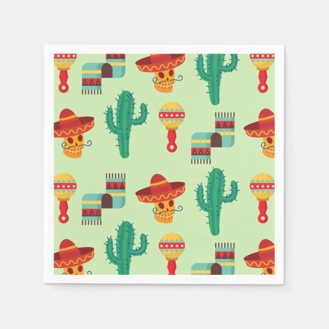 Serviette En Papier Cactus mexicain et Sombrero Motif (Devant)