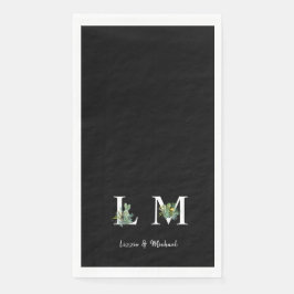 Serviette En Papier Cactus minimaliste Nom du monogramme Noir