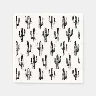 Serviette En Papier Cactus noir et blanc. Cactus motif. Botanique
