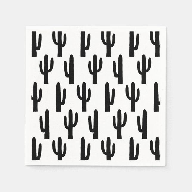 Serviette En Papier Cactus noir et blanc. Cactus motif. Botanique (Devant)