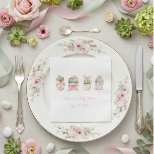 Serviette En Papier Cactus Ruban rose bébé fille douche serviettes