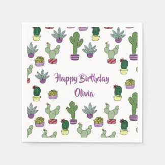 Serviette En Papier Cactus Succulent Cactus Plantes Posés Joyeux Anniv