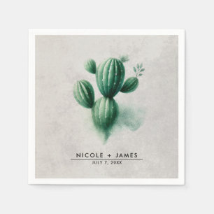 Serviette En Papier Cactus Vert Aquarelle Mariage Sud-Ouest