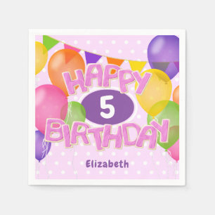 Serviette En Papier cadeau d'anniversaire rose biscuits avec ballons