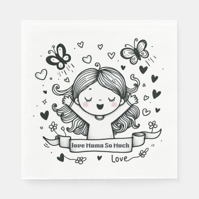 Serviette En Papier Cadeau de la fête des mères | Amour maman tant (Devant)
