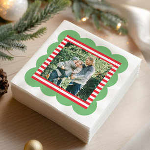 Serviette En Papier Cadeau de photo de Noël à encadrement festonné et