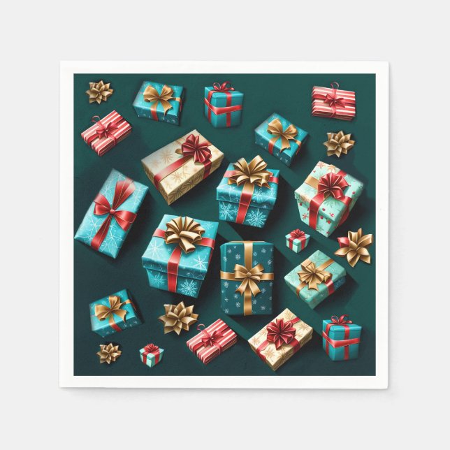 Serviette En Papier Cadeaux de Vacances Enveloppement élégant Or Bleu  (Devant)