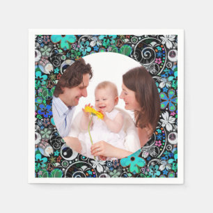 Serviette En Papier Cadre carré flower power III + votre photo et