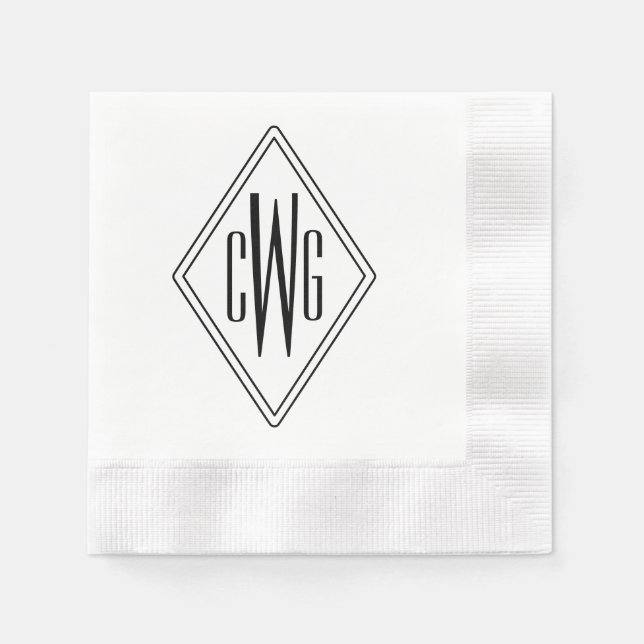 Serviette En Papier Cadre de diamant noir Simple 3 Lettre initiale Mon (Devant)