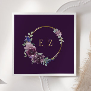 Serviette En Papier Cadre de mariage floral violet bohème or