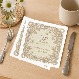 Serviette En Papier Cadre de vigne doré de typographie pour 50e annive