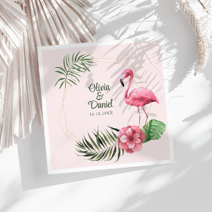 Serviette En Papier Cadre doré de mariage flamant rose tropical