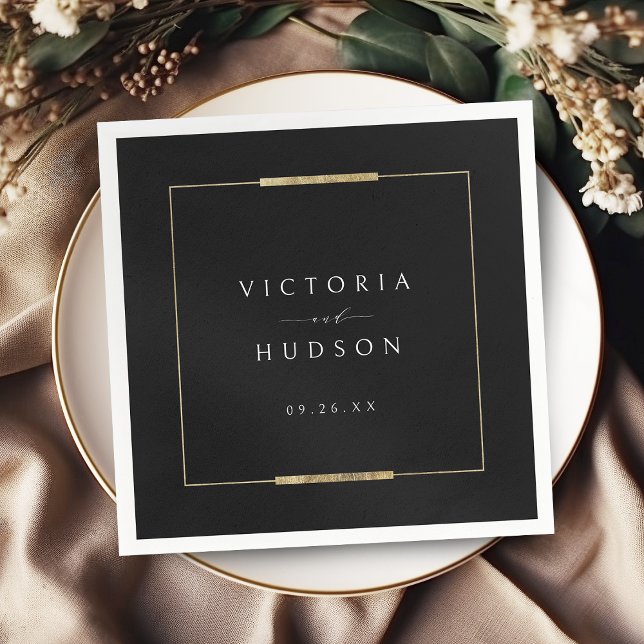 Serviette En Papier Cadre Elegance Noir Simple Moderne Classique Maria (Framed Elegance Black Simple Modern Classy Wedding Napkins)