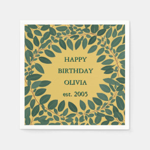 Serviette En Papier Cadre eucalyptus texte personnalisé – jaune moutar
