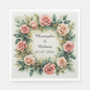Serviette En Papier Cadre floral à l'aquarelle élégant