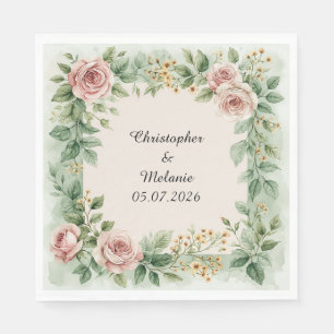 Serviette En Papier Cadre floral à l'aquarelle élégant