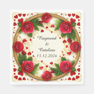 Serviette En Papier Cadre floral avec roses rouges
