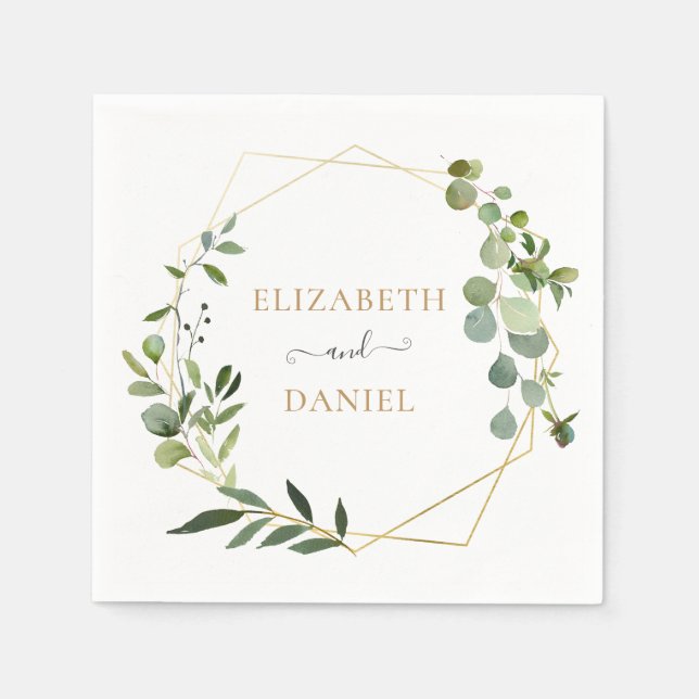 Serviette En Papier Cadre géométrique Or Feuilles Personnalisé (Devant)