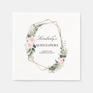 Serviette En Papier Cadre géométrique or Quinceanera Anniversaire