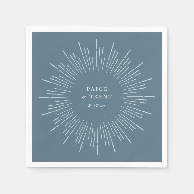 Serviette En Papier Cadre Modern Sunburst Bleu Ardoise (Devant)