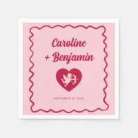 Cadre Ondulé Rétro Rouge Rose Cupidon Cœur Mariage