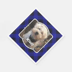 Serviette En Papier Cadre Photo Personnalisé Bleu & Noir Plaid