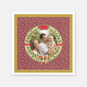 Serviette En Papier Cadre photo personnalisé et couronne de Noël