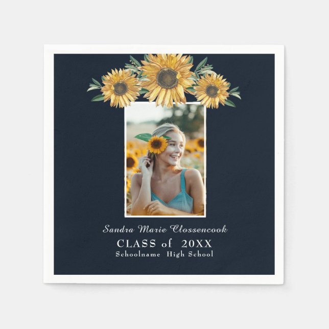 Serviette En Papier Cadre photo tournesol Moderne graduation rustique (Devant)