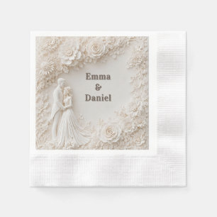 Serviette En Papier 🤍 Cadre silhouette de mariage floral ivoire 🤍