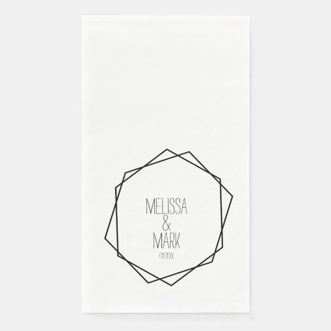 Serviette En Papier Cadres géométriques mariages noir blanc (Devant)