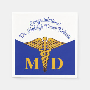 Serviette En Papier Caduceus Bleu & Blanc Médicale School Graduation