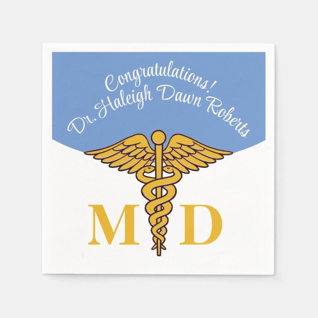 Serviette En Papier Caduceus Pale Blue Médicale School Graduation (Devant)