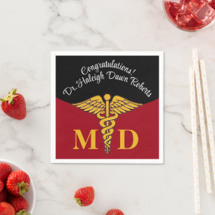 Serviette En Papier Caduceus Red & Black Médicale School Graduation