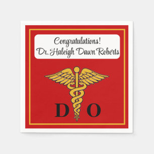 Serviette En Papier Caduceus Red & Gold Médicale School Graduation
