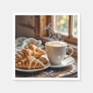 Serviette En Papier Café Du Matin Avec Croissants