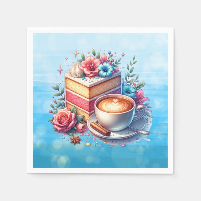 Serviette En Papier Café et gâteau d'anniversaire Personnalisé (Devant)